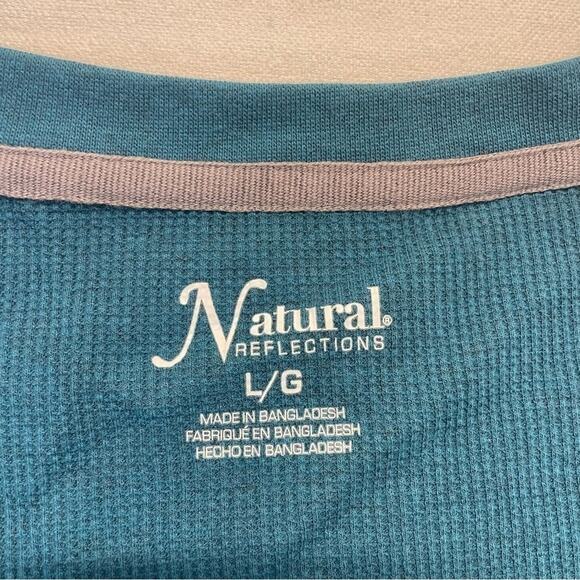 Natural Reflections Thermal Henley Top long sleeve Blue Coral waffle Size Large - Picture 4 of 6